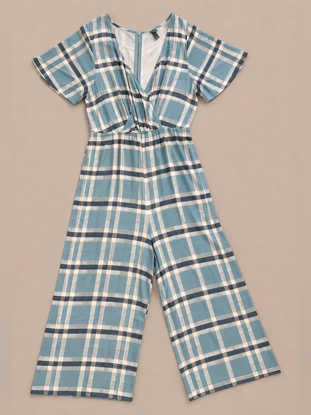 Wild Fable Blue Plaid Wide Leg Jumpsuit Medium Boho Cottagecore - Picture 2 of 9